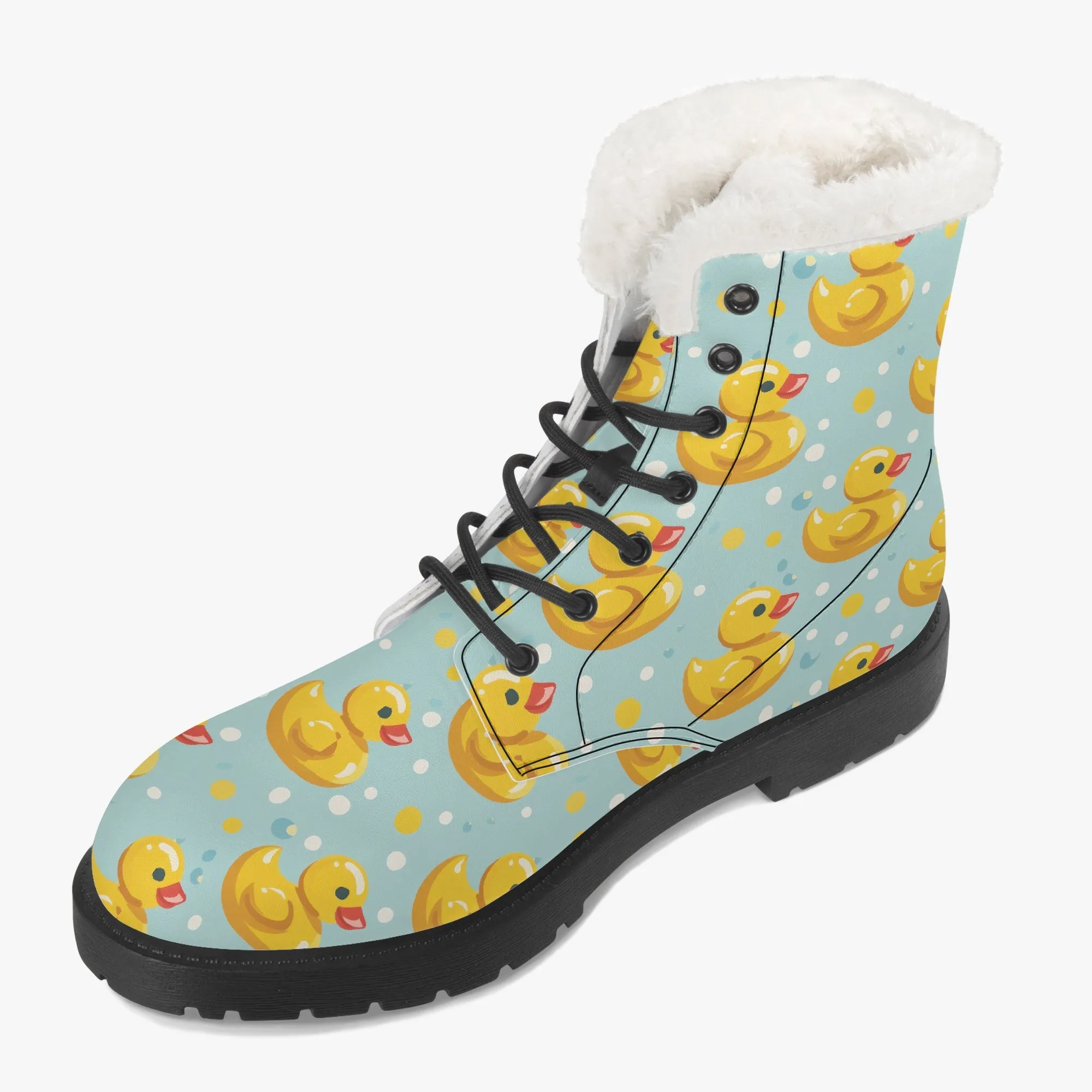 Faux Fur Leather Boots Rubber Ducks