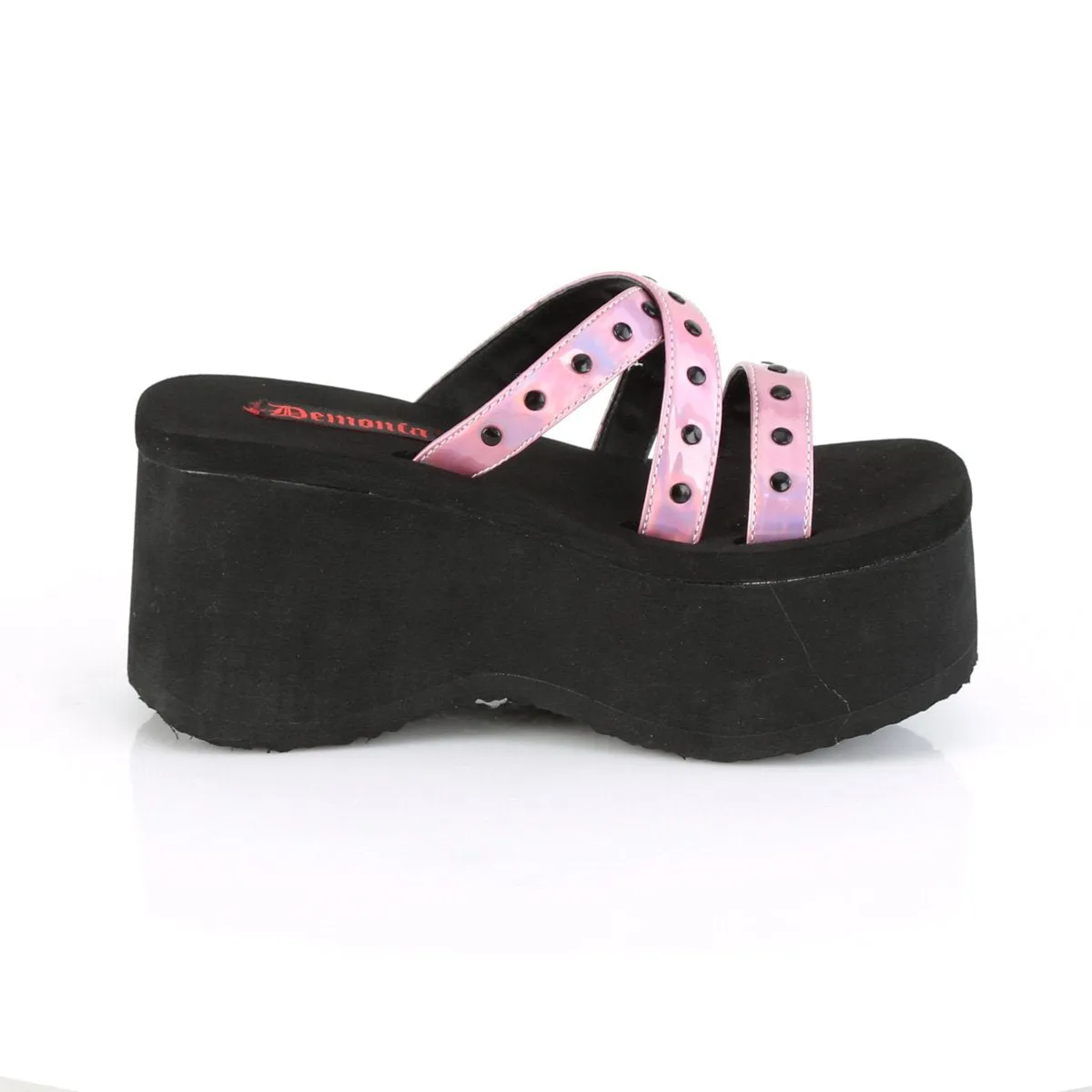 FUNN-19 Pink Holographic Platform Slide Sandals