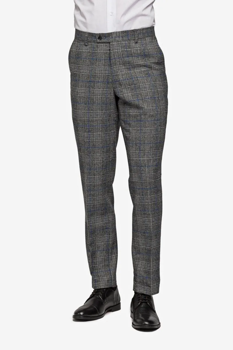 Gray Blue Flannel Plaid 3 Piece Suit