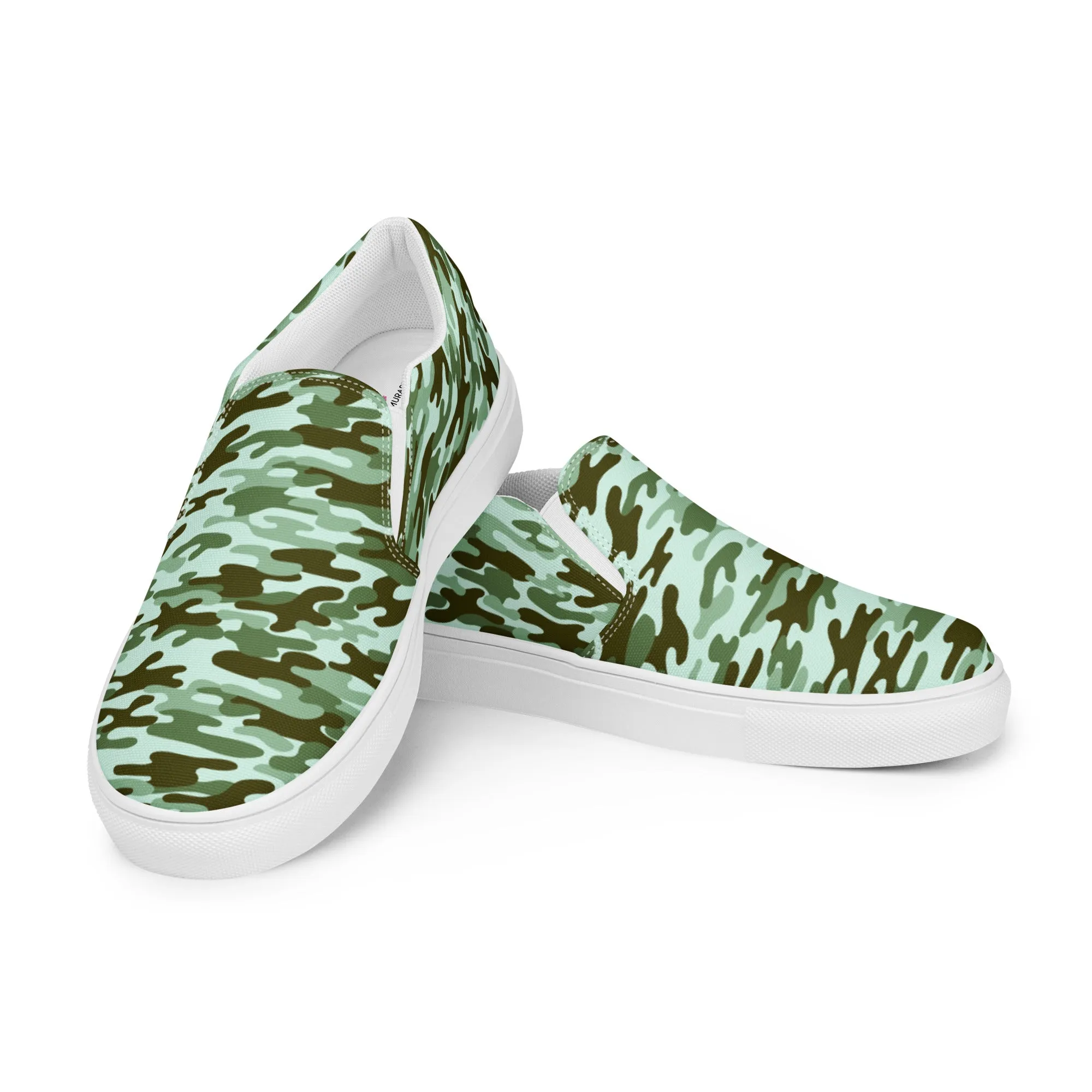 Green Army Print Women's Sneakers, Camouflaged Army Print Women’s Slip-On Canvas Shoes (US Size: 5-12)