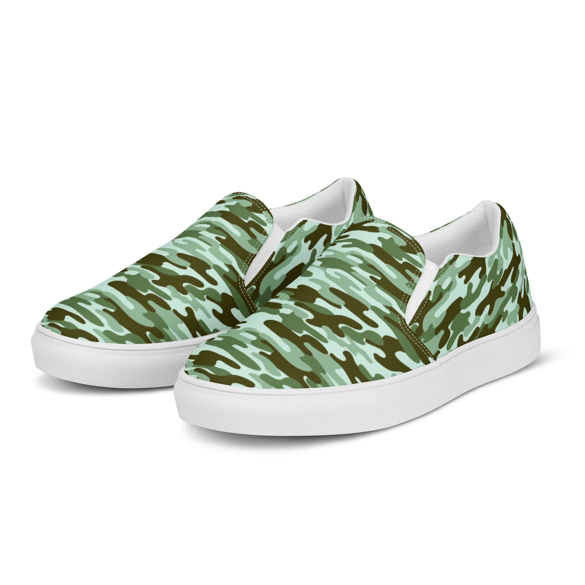 Green Army Print Women's Sneakers, Camouflaged Army Print Women’s Slip-On Canvas Shoes (US Size: 5-12)