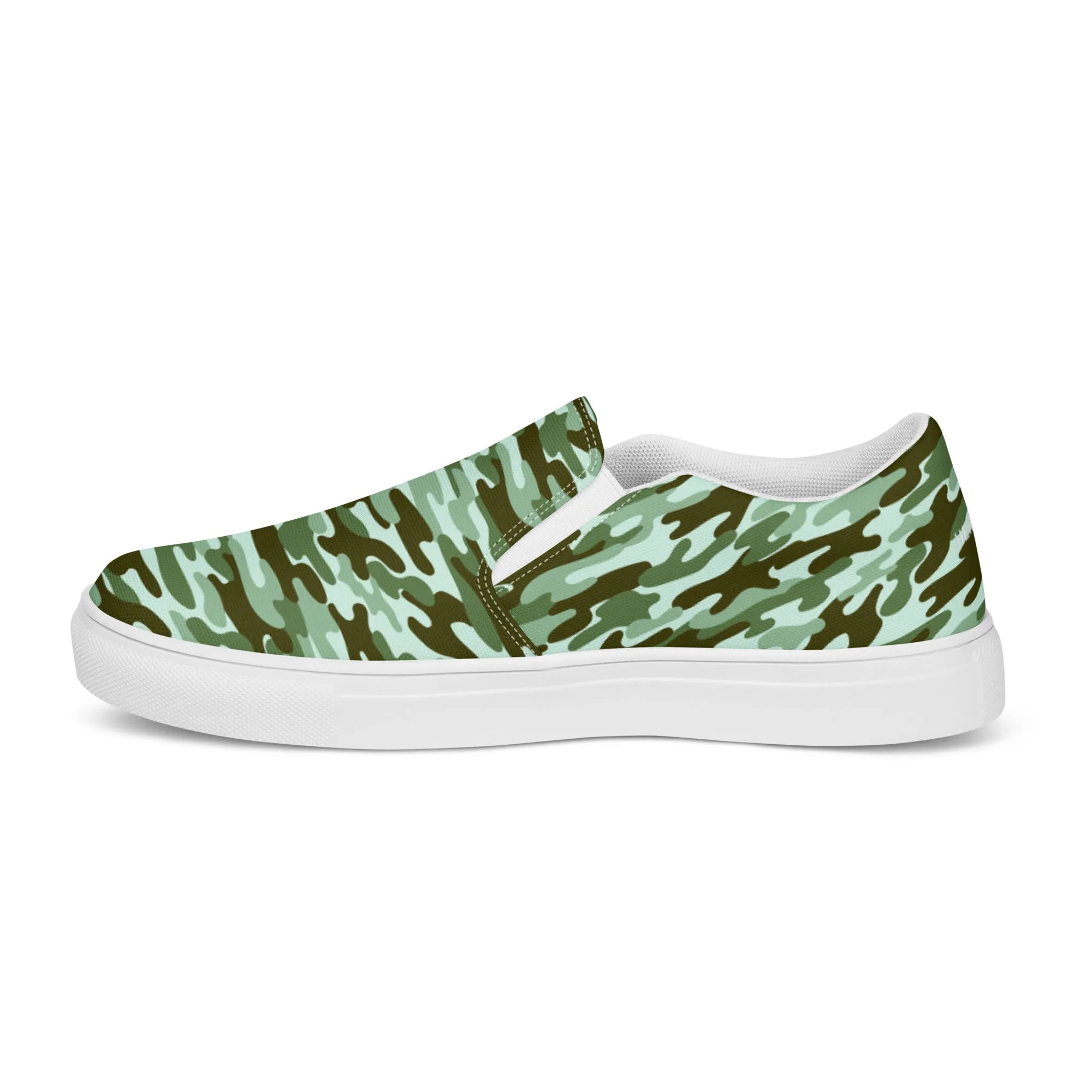 Green Army Print Women's Sneakers, Camouflaged Army Print Women’s Slip-On Canvas Shoes (US Size: 5-12)