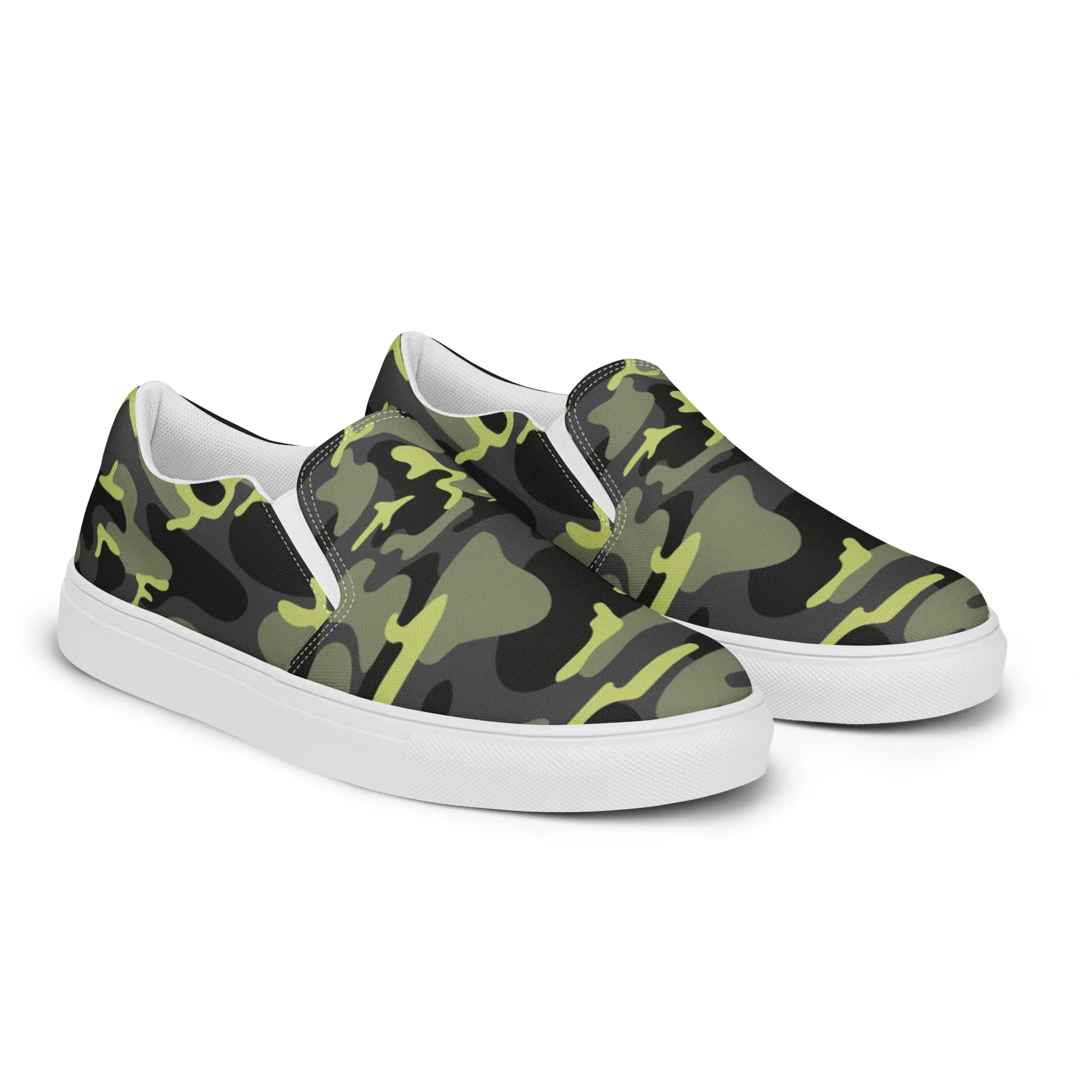 Green Camo Army Women's Sneakers, Best Women’s Slip-On Canvas Shoes, Ladies Canvas Shoes (US Size: 5-12)