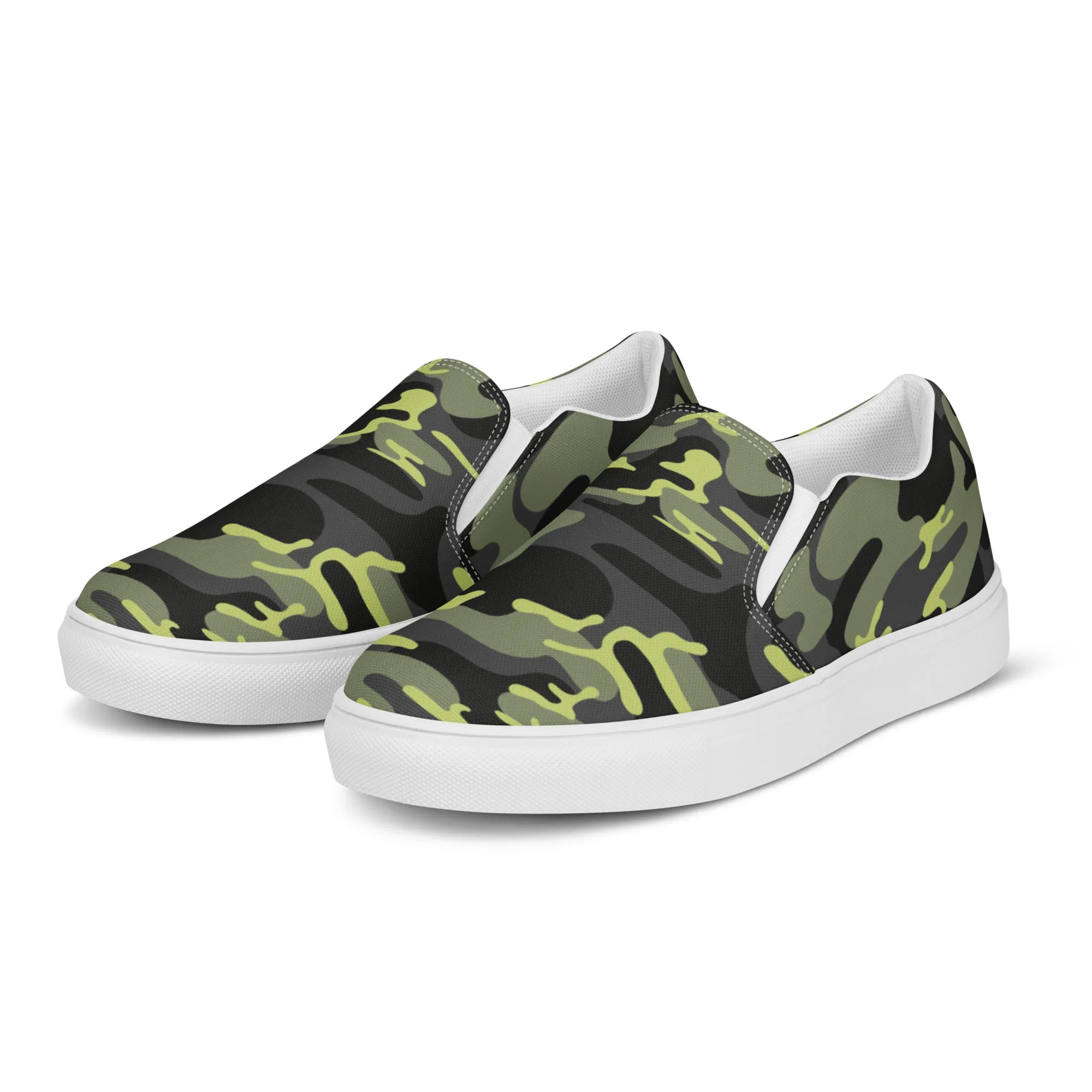 Green Camo Army Women's Sneakers, Best Women’s Slip-On Canvas Shoes, Ladies Canvas Shoes (US Size: 5-12)