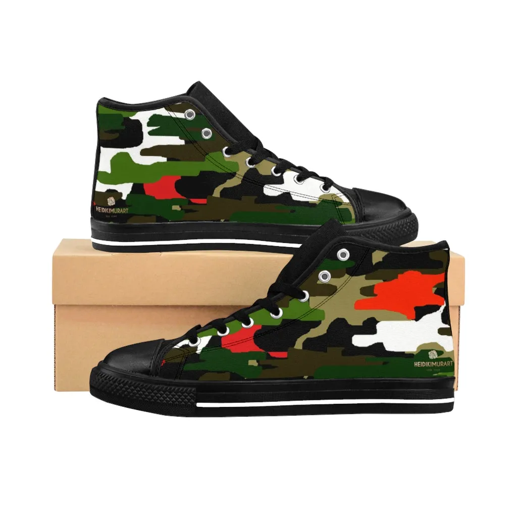 Green Camo Men's High-top Sneakers, Red Camouflage Print Men's Designer Tennis Running Shoes