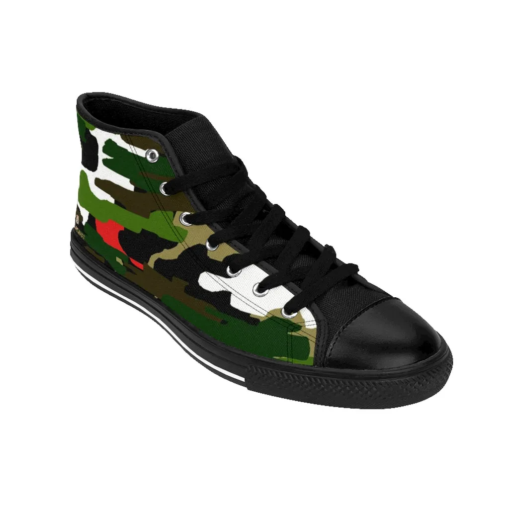 Green Camo Men's High-top Sneakers, Red Camouflage Print Men's Designer Tennis Running Shoes