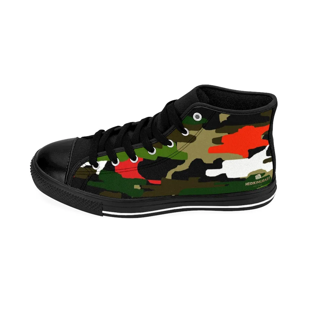 Green Camo Men's High-top Sneakers, Red Camouflage Print Men's Designer Tennis Running Shoes