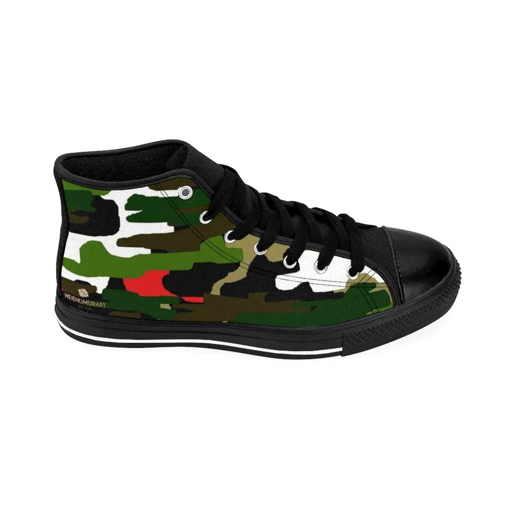 Green Camo Men's High-top Sneakers, Red Camouflage Print Men's Designer Tennis Running Shoes