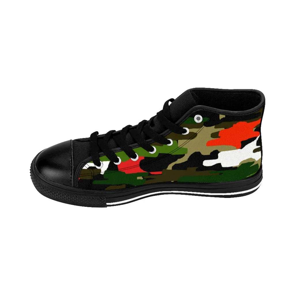 Green Camo Men's High-top Sneakers, Red Camouflage Print Men's Designer Tennis Running Shoes