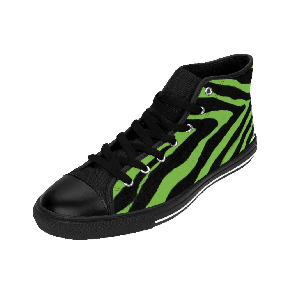 Green Zebra Men's High Tops, Zebra Striped Animal Print Men's Classic Sneakers Running Fashion Canvas Shoes