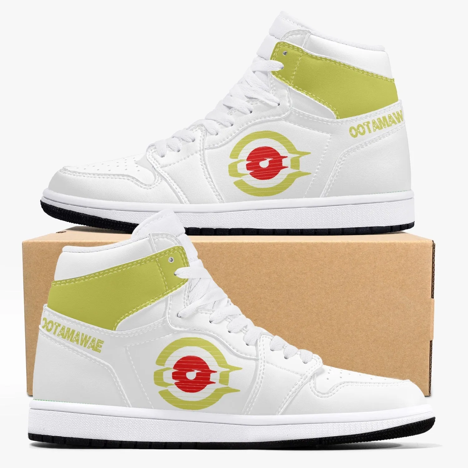 High-Top Leather Sneakers White Yellow