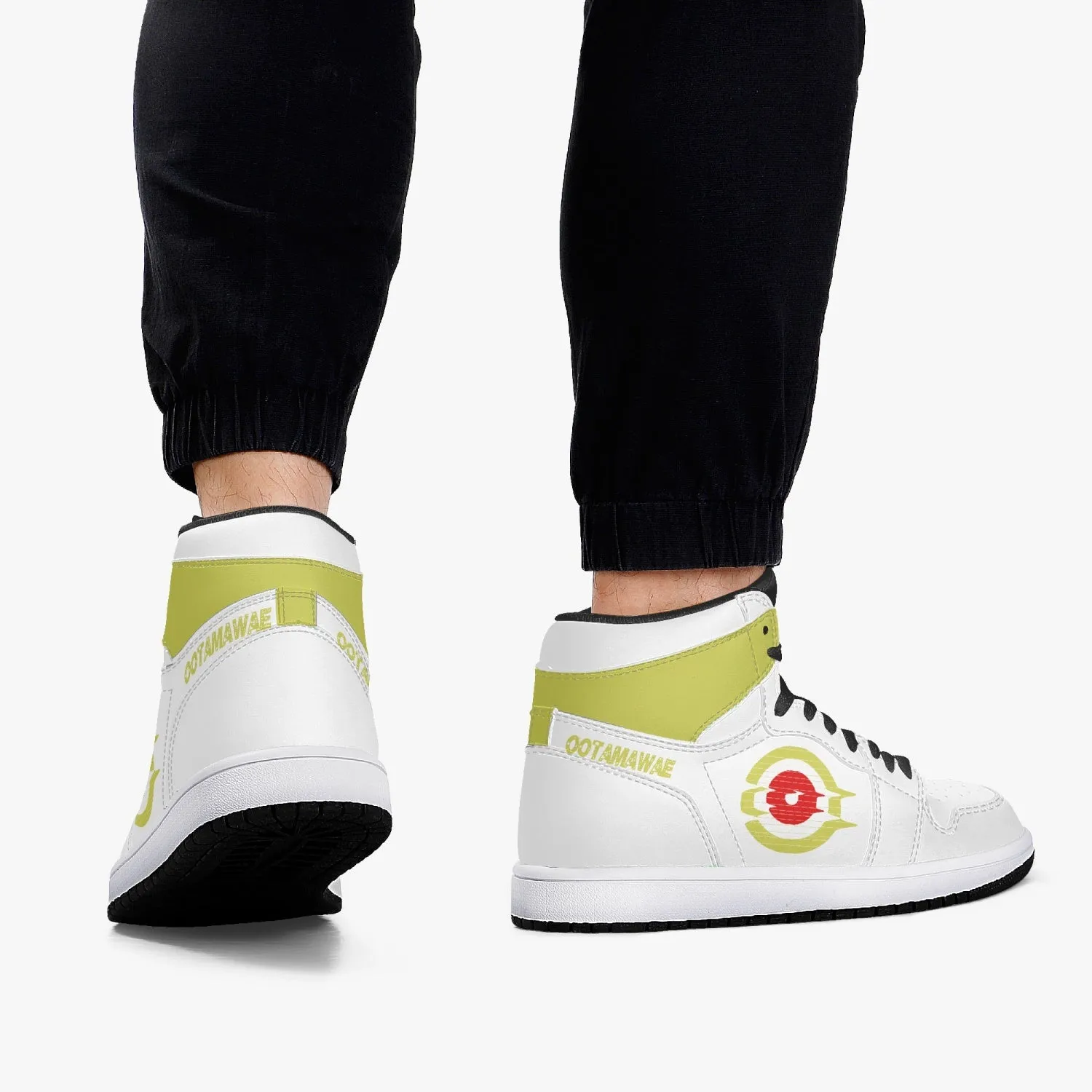 High-Top Leather Sneakers White Yellow