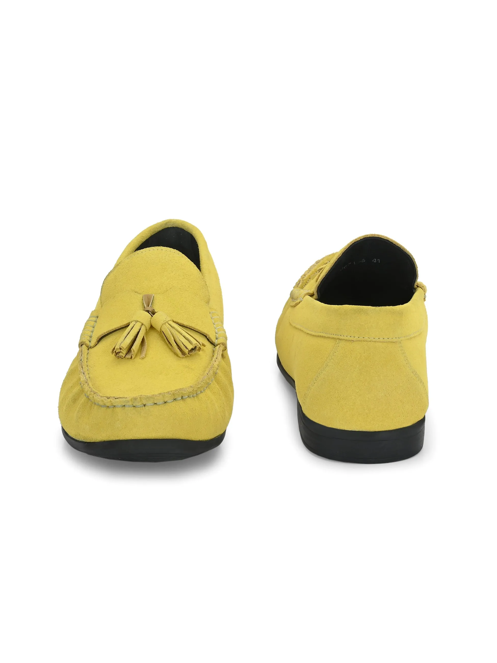 Hitz Men's Yellow Suede Leather Comfort Loafers