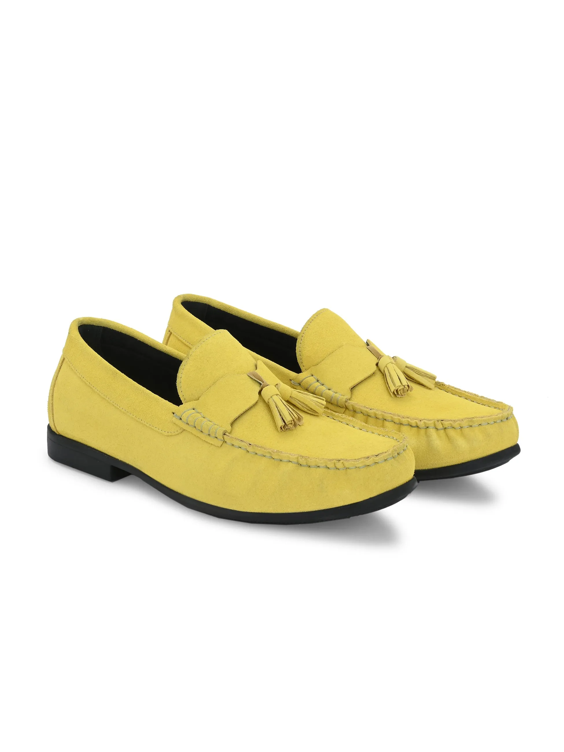 Hitz Men's Yellow Suede Leather Comfort Loafers