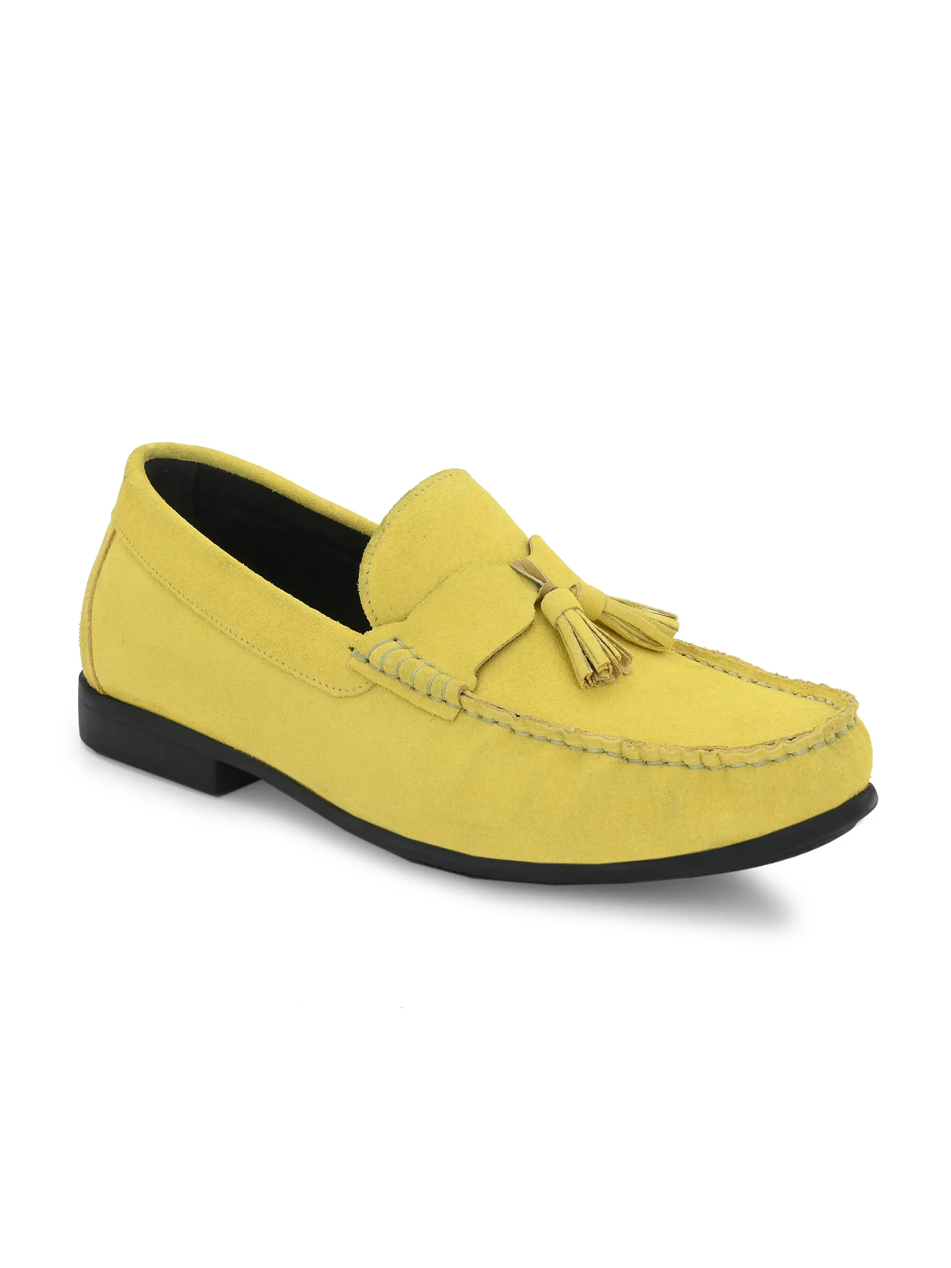 Hitz Men's Yellow Suede Leather Comfort Loafers