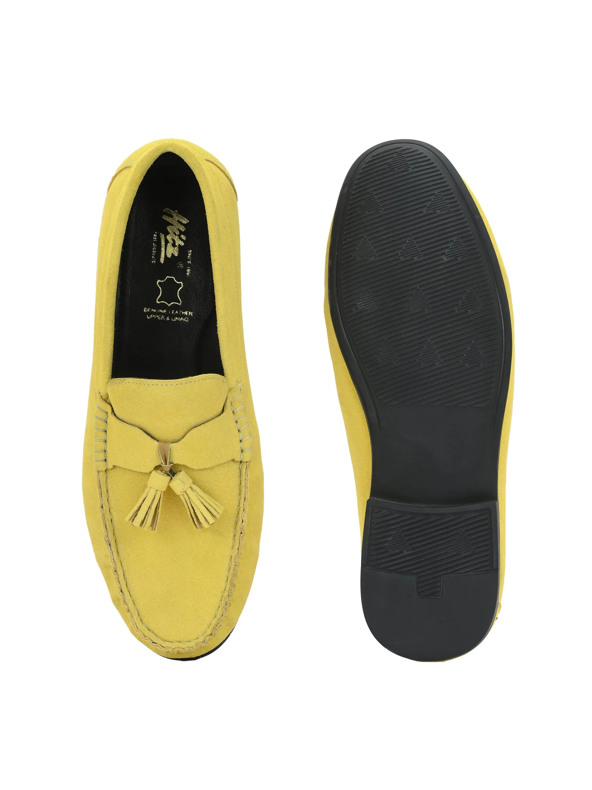 Hitz Men's Yellow Suede Leather Comfort Loafers