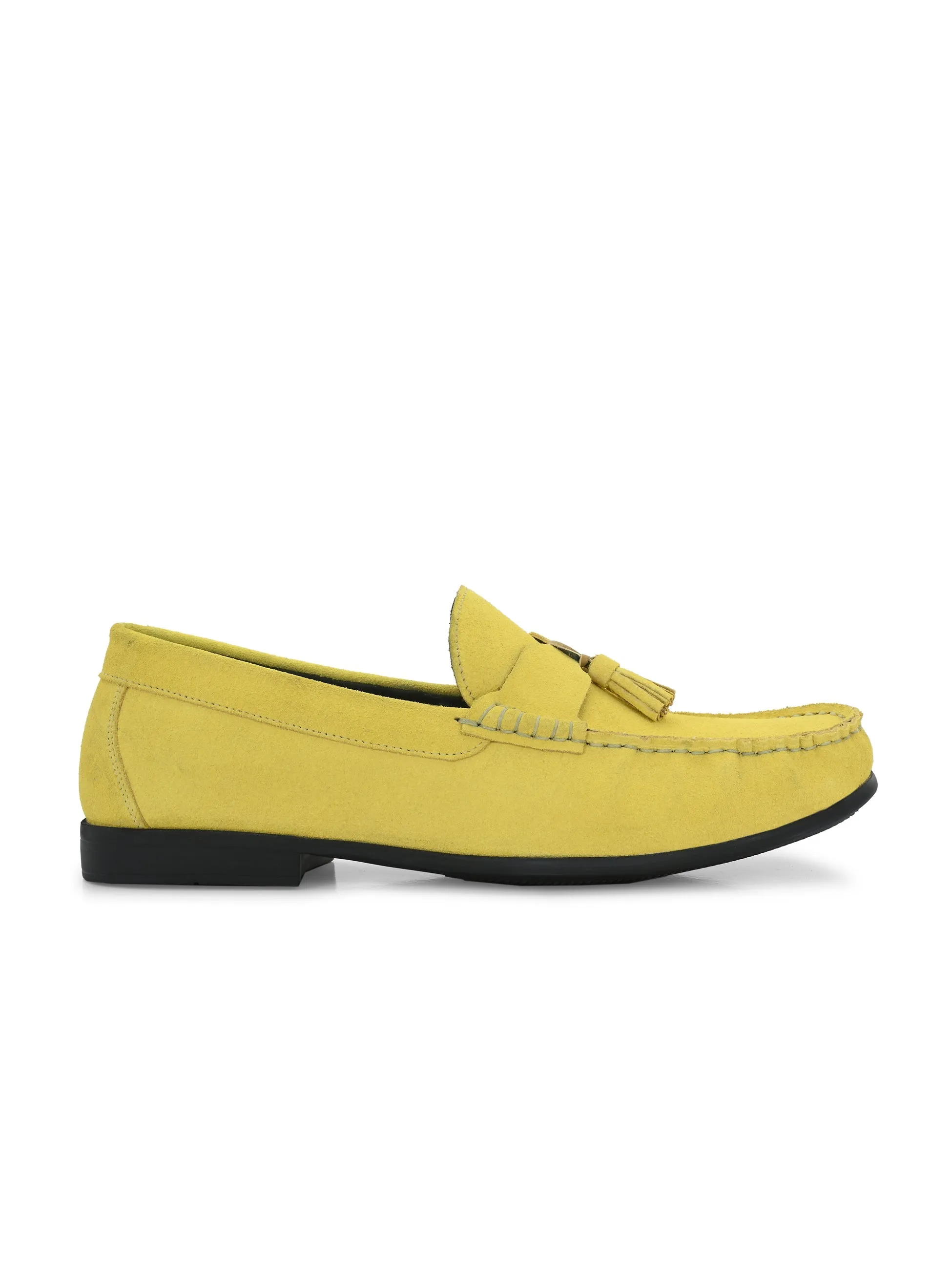 Hitz Men's Yellow Suede Leather Comfort Loafers