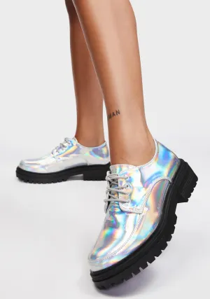 Holographic Formal Greeting Lace-Up Oxfords