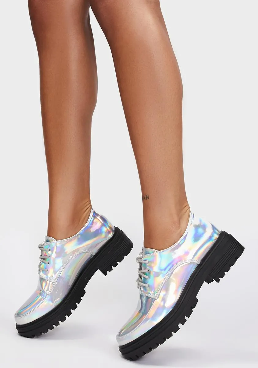 Holographic Formal Greeting Lace-Up Oxfords