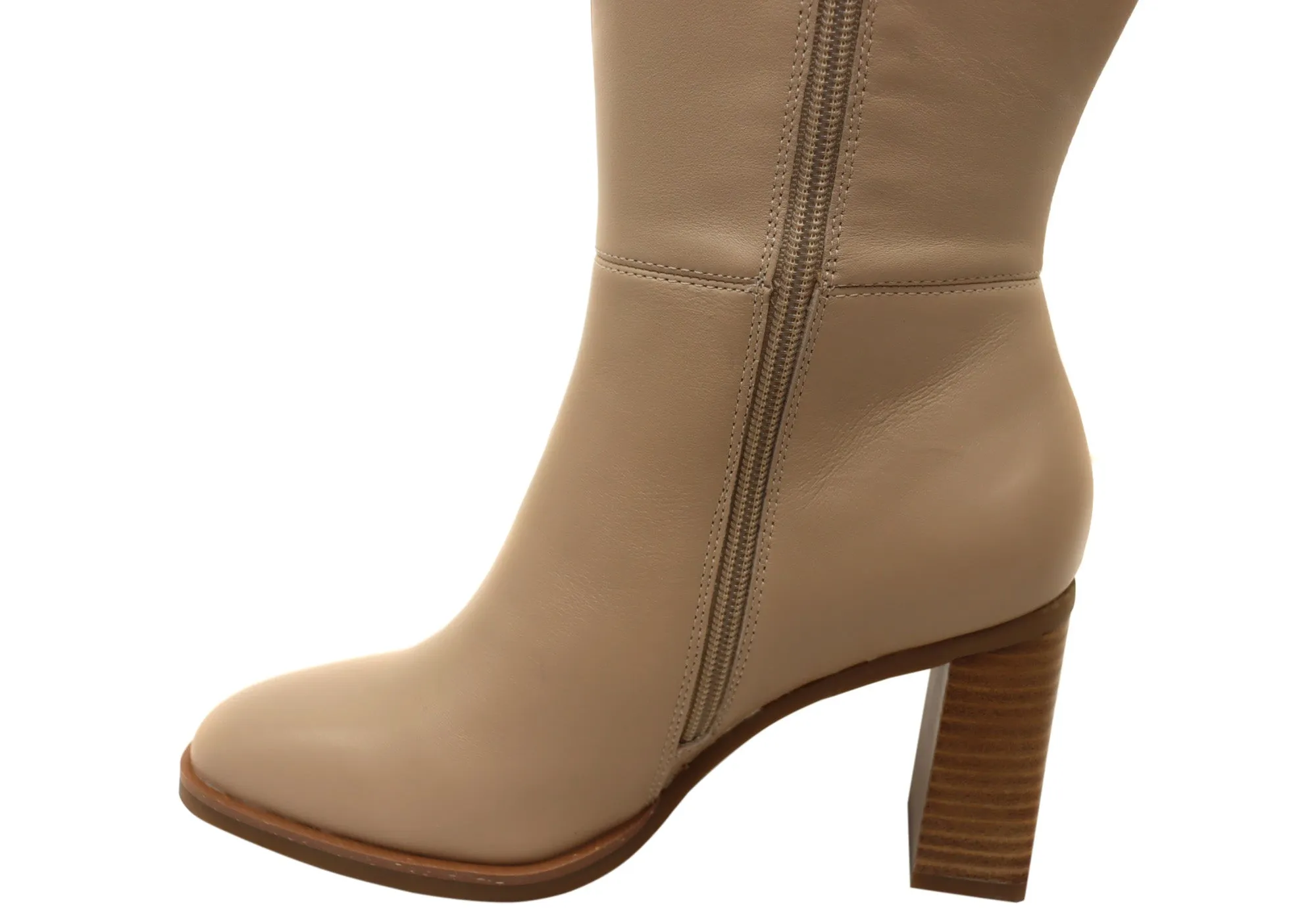 Hush Puppies Patron Womens Leather Heeled Mid Calf Nude Boots