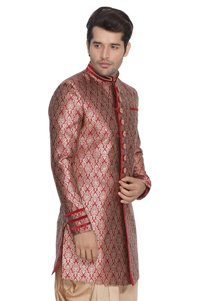 Jashvi Men's Maroon Silk Blend Sherwani-Only Top