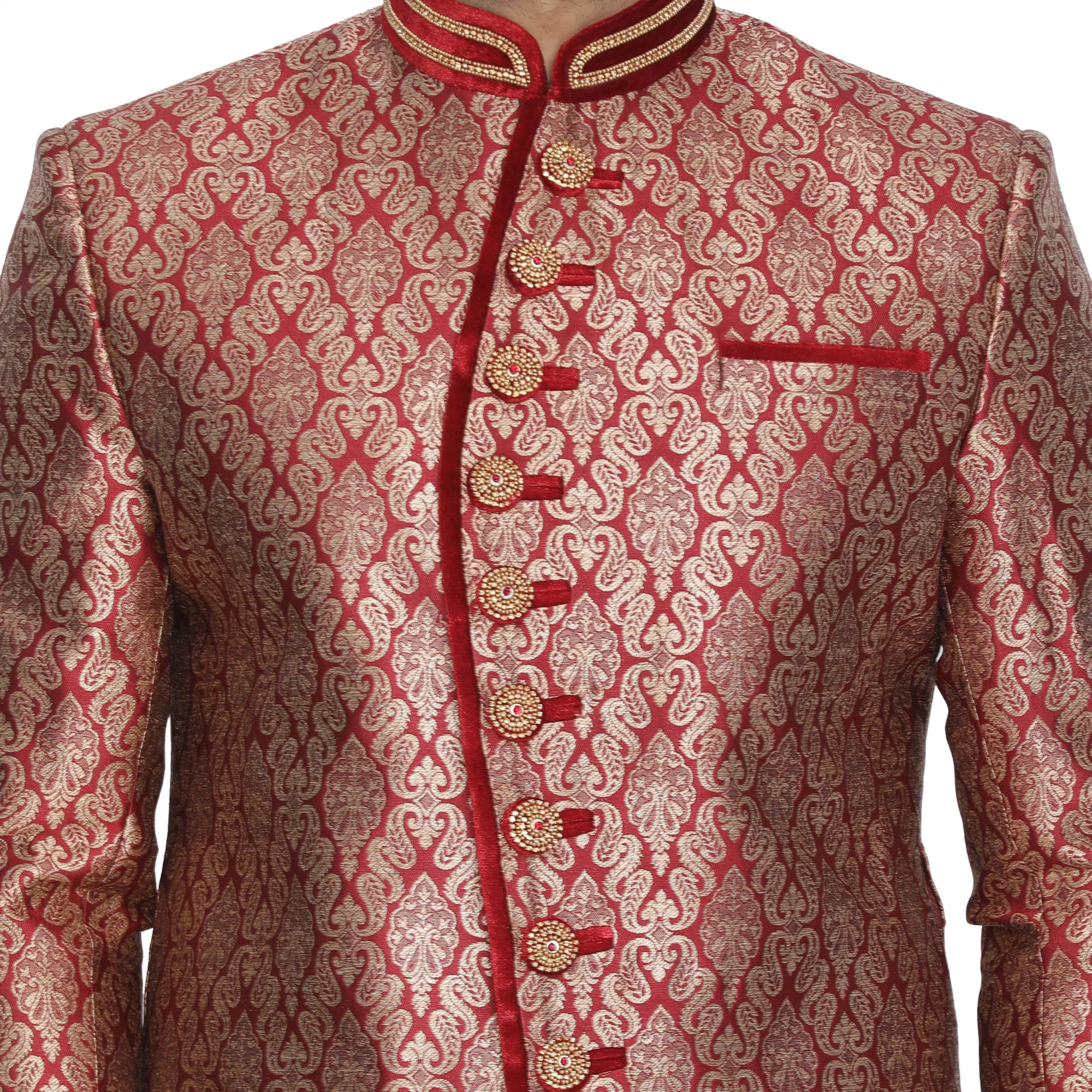 Jashvi Men's Maroon Silk Blend Sherwani-Only Top