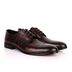 John Foster Full Croc Design Leather Derby Men's Shoes-Coffee