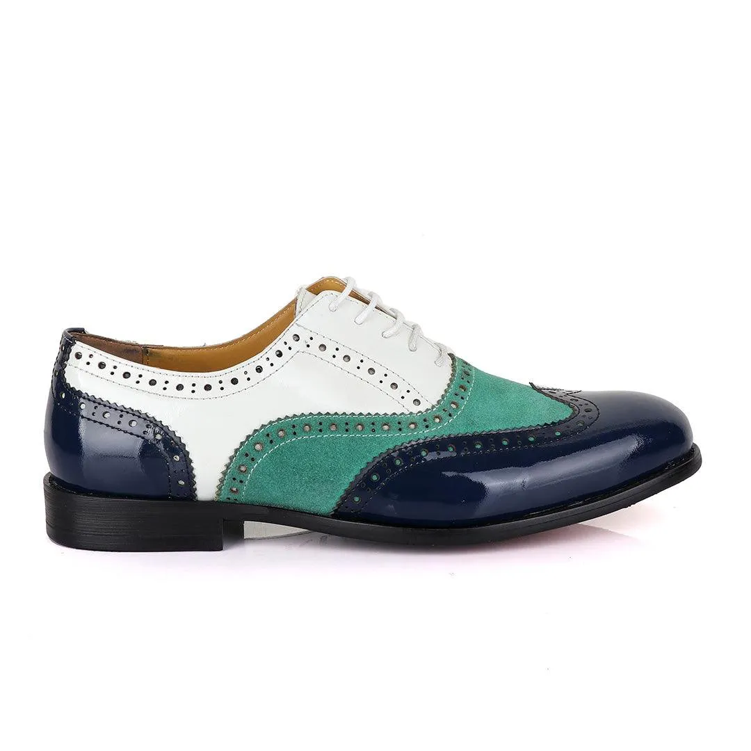 John Mendson Blue Green Suede White Oxford Shoe