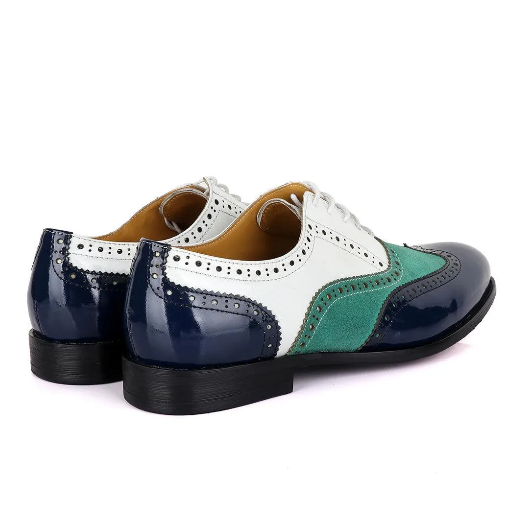 John Mendson Blue Green Suede White Oxford Shoe