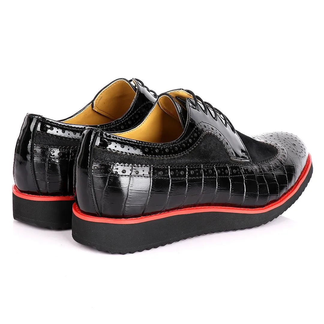 John Mendson Two-Toned Croc Leather Brogues- Black