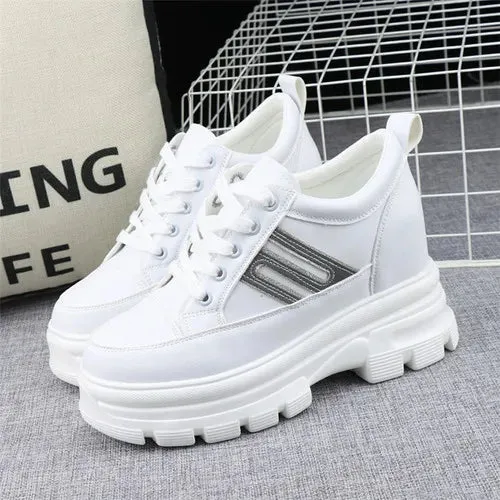 Joskaa 2024 New White Platform Lace Up Sneakers