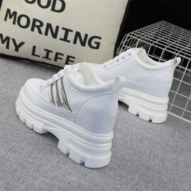 Joskaa 2024 New White Platform Lace Up Sneakers