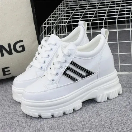 Joskaa 2024 New White Platform Lace Up Sneakers