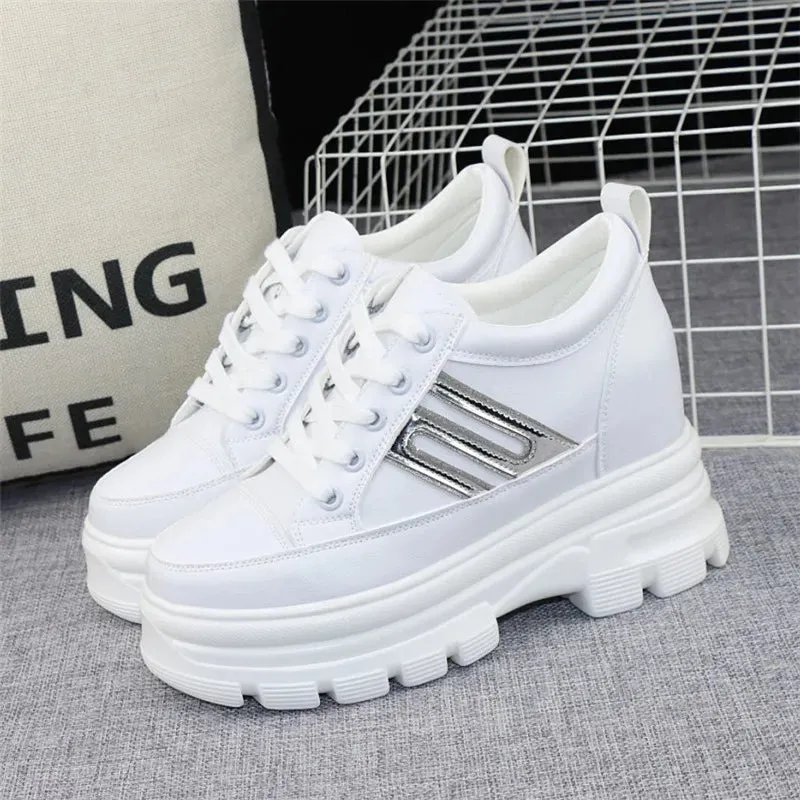 Joskaa 2024 New White Platform Lace Up Sneakers