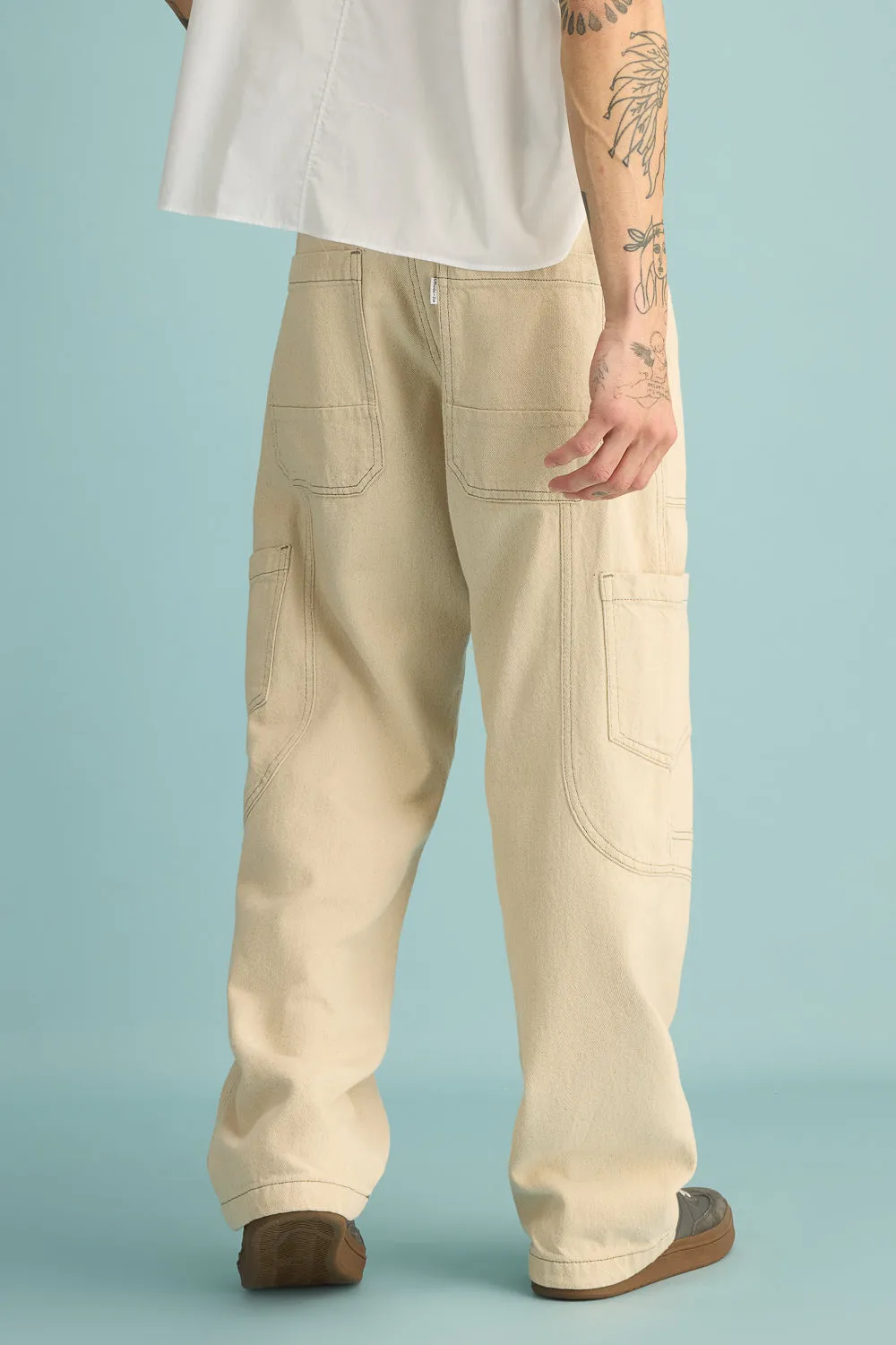 Latte Contrast Cargo Mens Wide Jeans