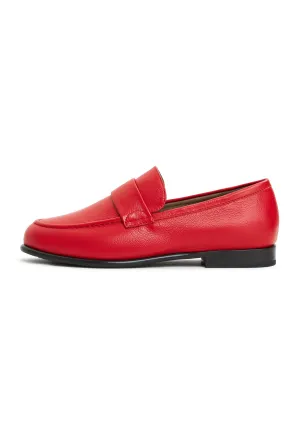 Leather Block Heeled Loafers Abigail - Red