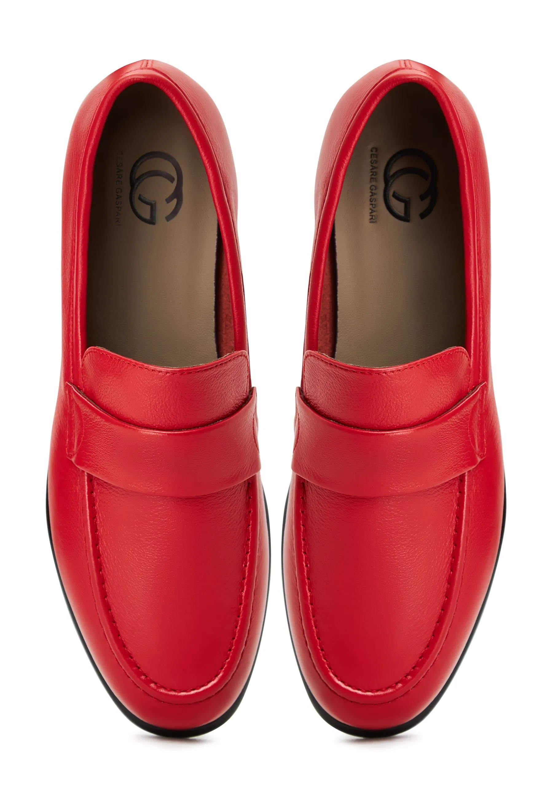 Leather Block Heeled Loafers Abigail - Red