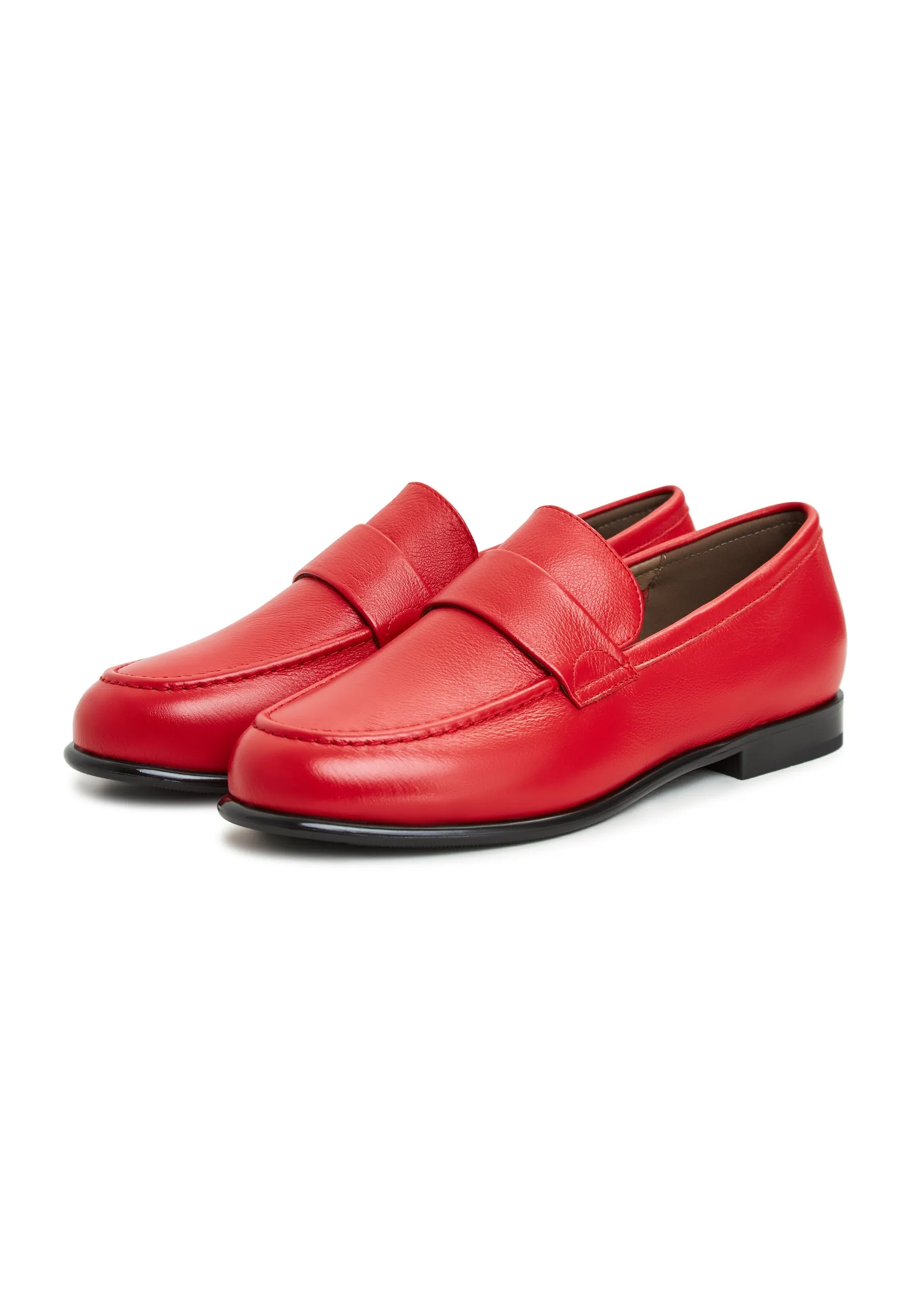 Leather Block Heeled Loafers Abigail - Red