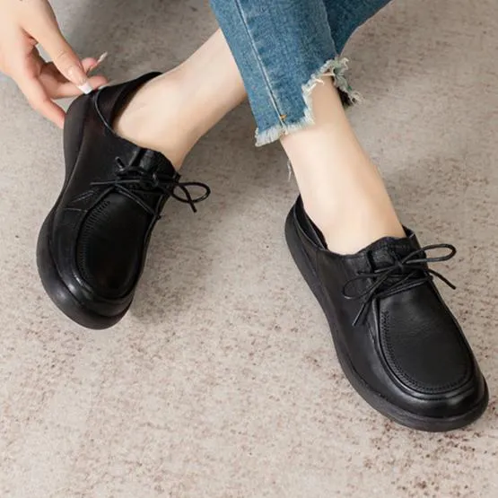 Leather Slip-on Comfort Loafers Lace-up Womens Shoes