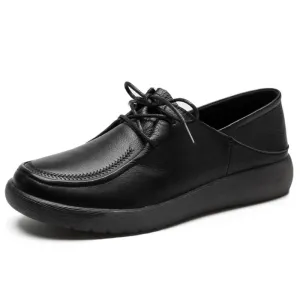 Leather Slip-on Comfort Loafers Lace-up Womens Shoes