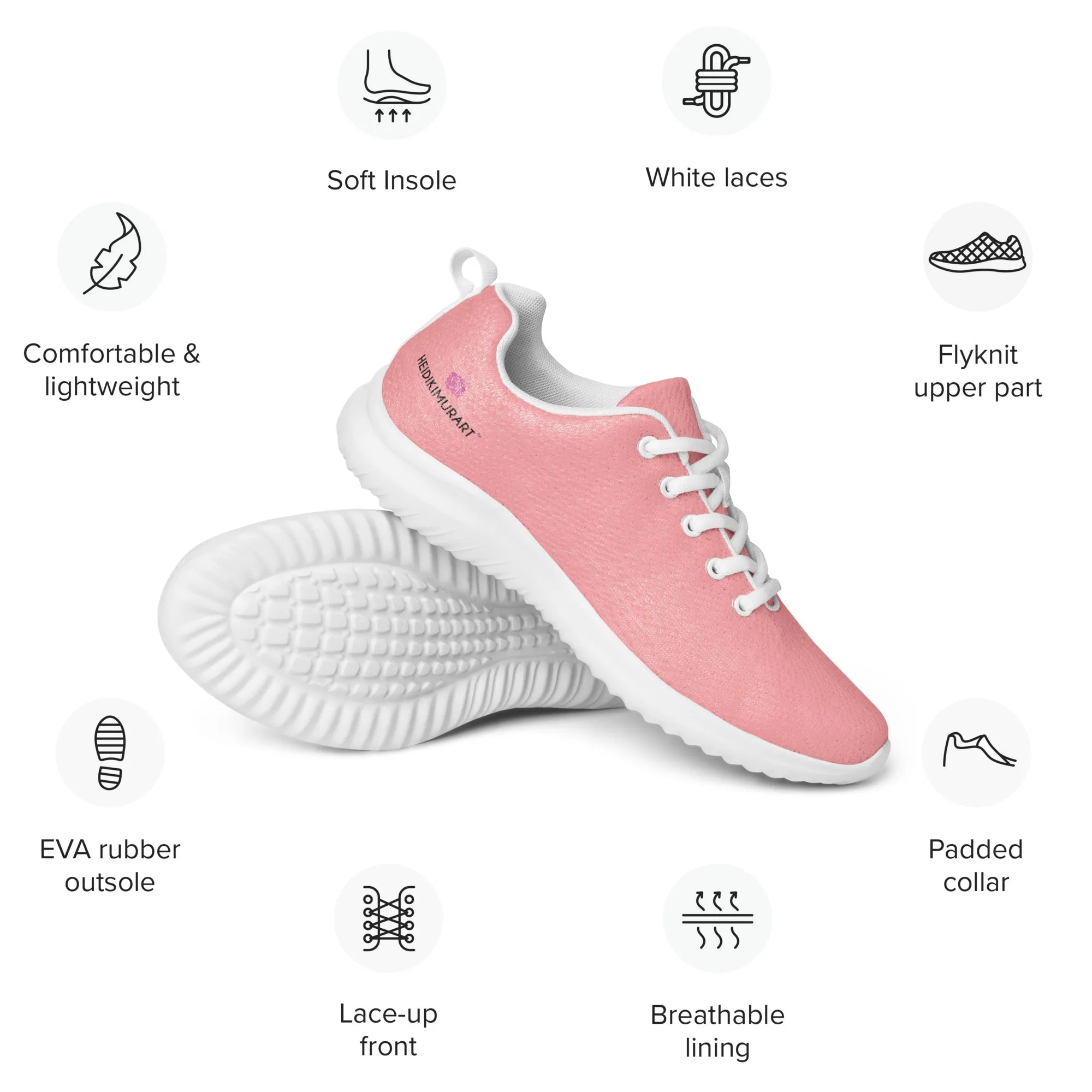 Light Pink Men’s Athletic Shoes, Solid Pink Color Modern Breathable Lightweight Men’s Athletic Shoes (US Size: 5-13)