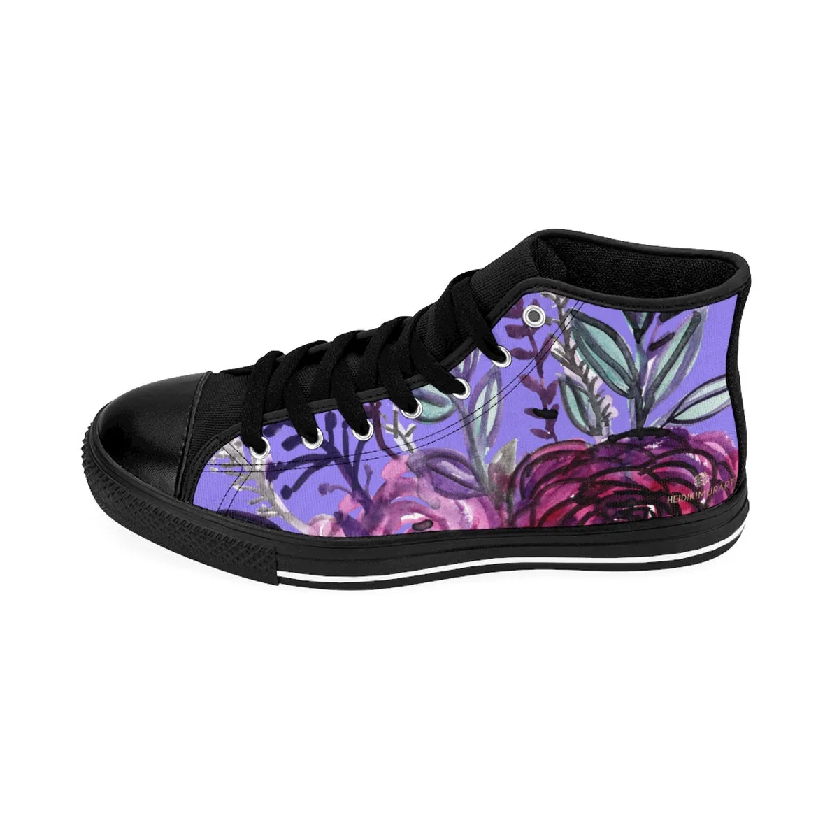 Light Purple Rose Men's Sneakers, Floral Print High-top Sneakers Running Best Tennis Shoes