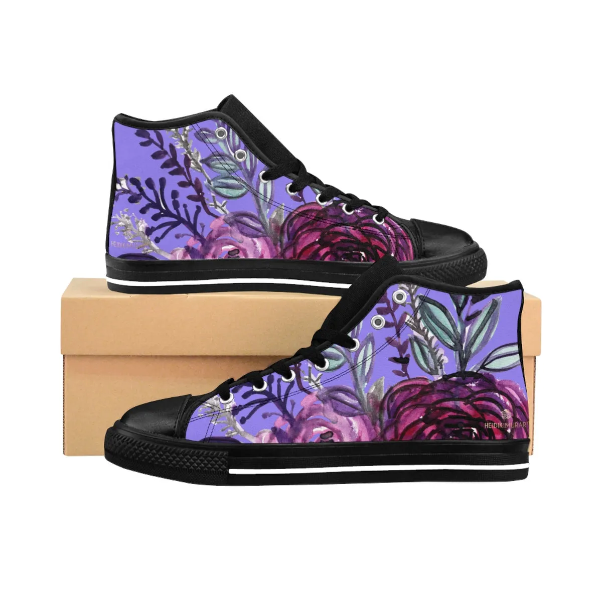 Light Purple Rose Men's Sneakers, Floral Print High-top Sneakers Running Best Tennis Shoes