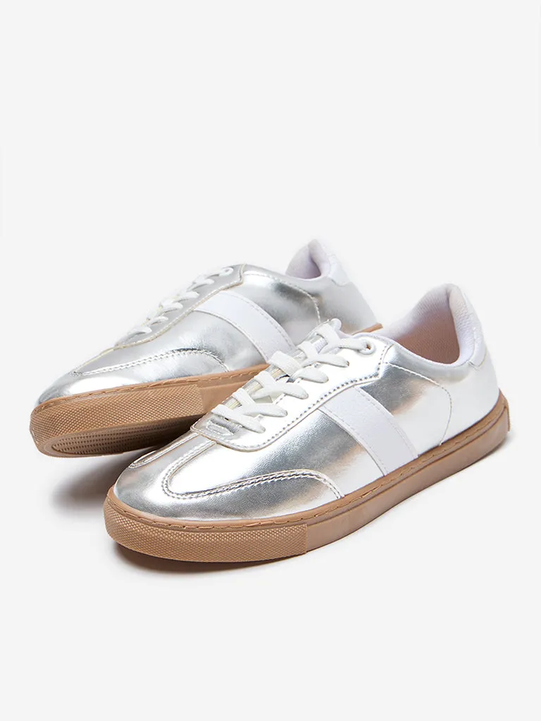 LUNA BLU Silver Metallic Lace-Up Sneakers