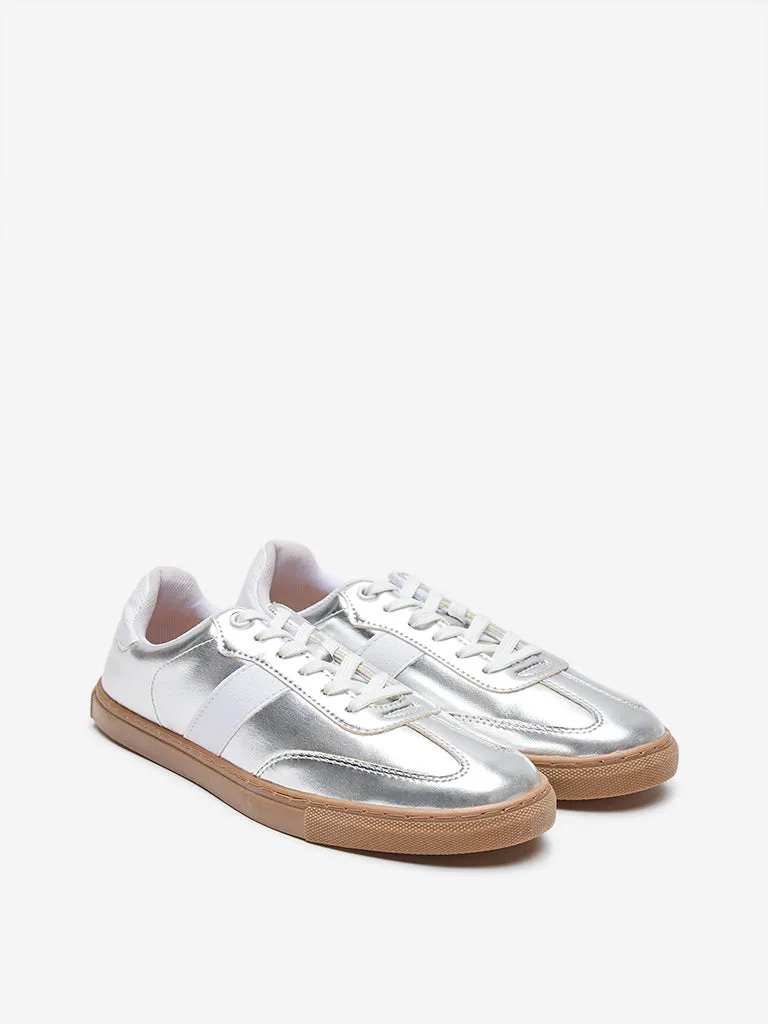 LUNA BLU Silver Metallic Lace-Up Sneakers