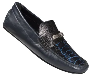 Mauri - "3117/1" Blue Ostrich Leg/Nappa Calf Loafer