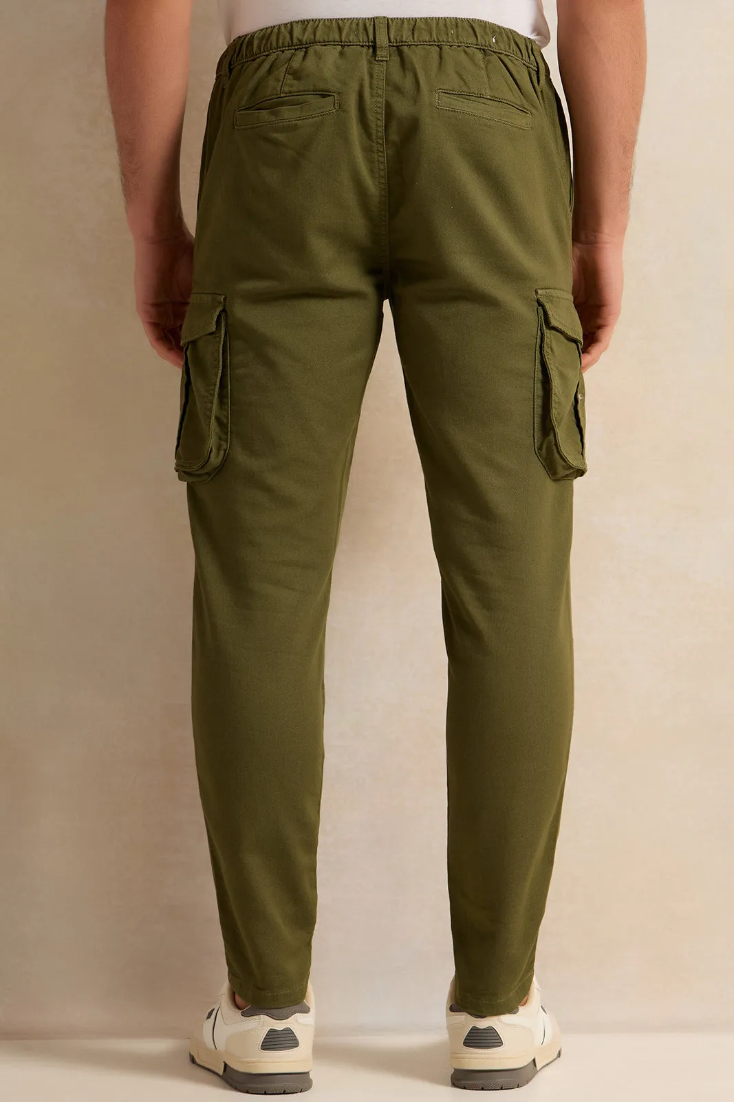 Men Olive Cargo Denim Jogger