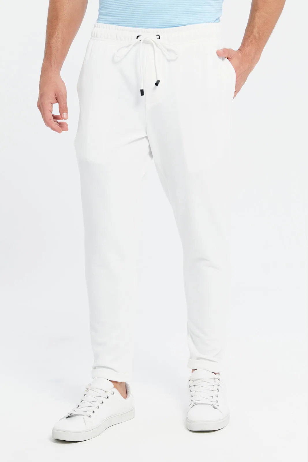 Men White  Pull-On Trousers