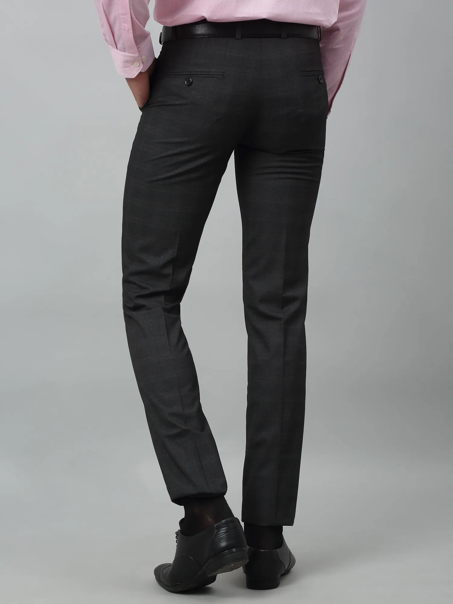 Men's Formal Flat front Charcoal Checks Trousers