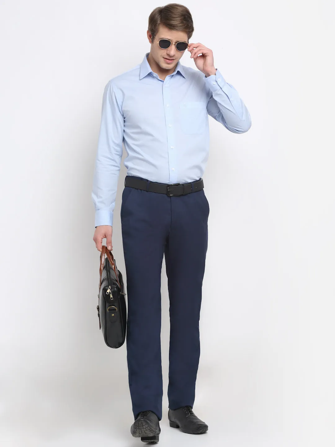 Men's Formal Flat front Navy Blue  Trousers